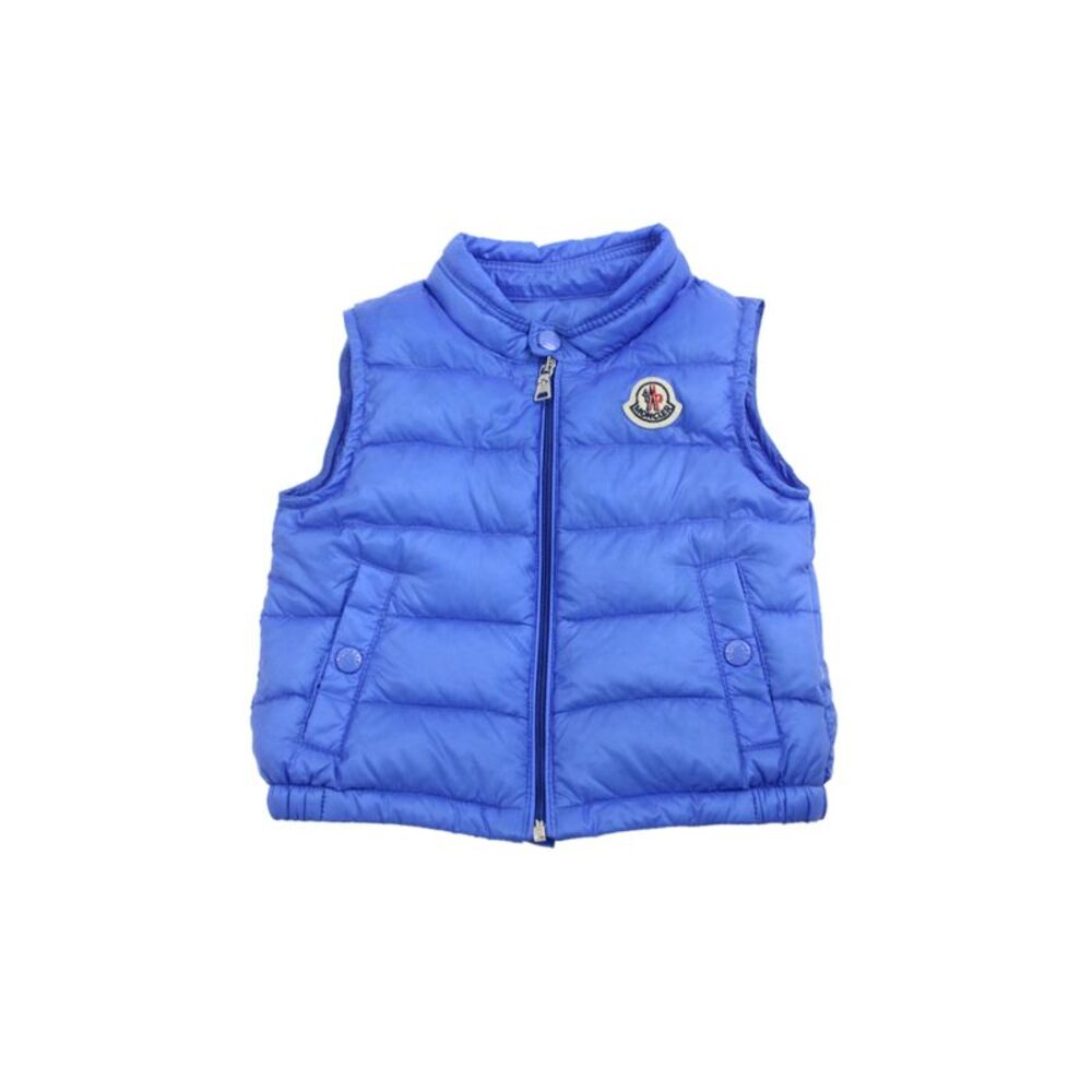 Moncler Boys Front Zip Crew Neck Down Quilted Logo Vest Jacket Blue Size 9-12M